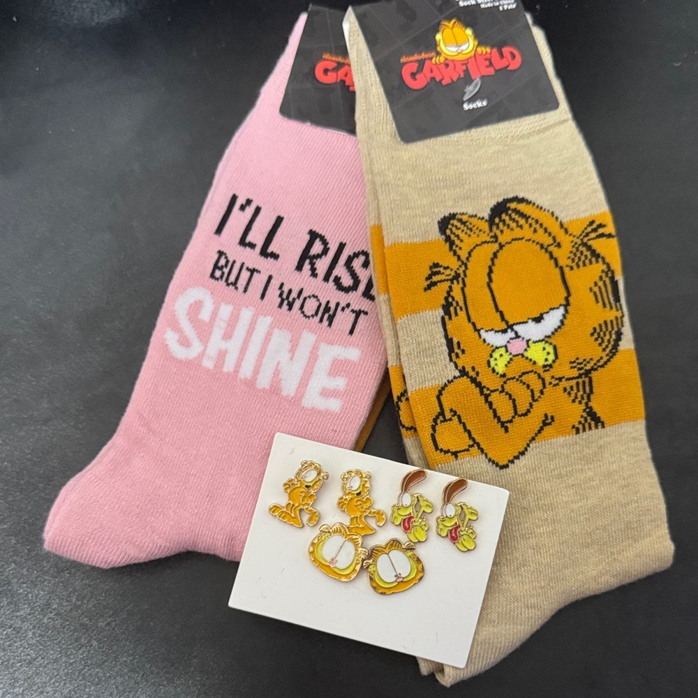 Garfield Themed Socks and Earring Trio